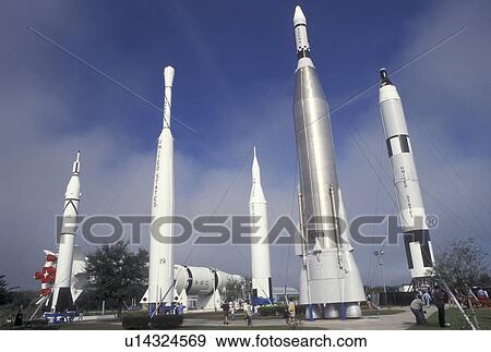 Stock Photo -  rocket, Kennedy Space Center, FL, Florida, Spaceport USA, Rocket Garden at Kennedy Space Center on Merritt Island.. Fotosearch