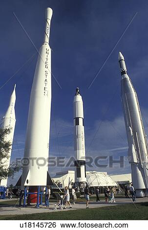 Stock Photograph -  rocket, Kennedy Space Center, FL, Florida, Spaceport USA, Rocket Garden at Kennedy Space Center on Merritt Island.. Fotosearch