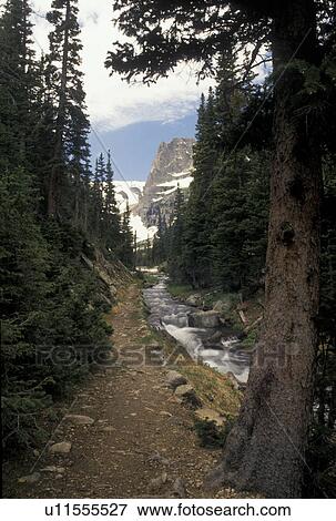 Rocky Mountain National Park, CO, Colorado, Hiking trail along a scenic river in Rocky Mountain Nat'l Park. View Large Photo Image Stock Photo - Rocky Mountain National Park, CO, Colorado, Hiking trail along a scenic river in Rocky Mountain Nat'l Park.. Fotosearch