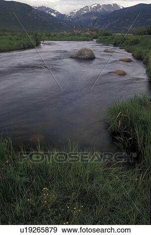 Rocky Mountain National Park, river, meadow, CO, Colorado, River flowing through Morraine Park in Rocky Mountain Nat'l Park. View Large Photo Image Stock Photo - Rocky Mountain National Park, river, meadow, CO, Colorado, River flowing through Morraine Park in Rocky Mountain Nat'l Park.. Fotosearch