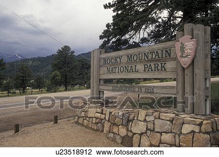Rocky Mountains, Beaver Meadows, CO, Colorado, Entrance sign to Rocky Mountain National Park in Beaver Meadows. View Large Photo Image Stock Image - Rocky Mountains, Beaver Meadows, CO, Colorado, Entrance sign to Rocky Mountain National Park in Beaver Meadows.. Fotosearch