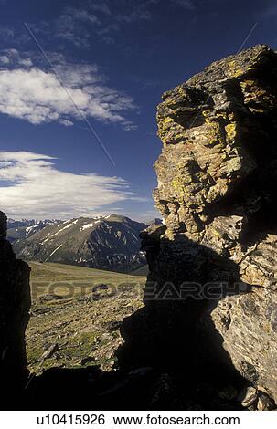 Stock Photograph -  Rocky Mountains, CO, Rocky Mountain National Park, Colorado, Rocks at Tundra Nature Trail in Rocky Mountain Nat'l Park.. Fotosearch