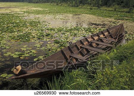rowboat, canoe, Grand Rapids, MN, Minnesota, An old rowboat rests along the Wanigan River at the 19th-century Logging Camp at the Forest History Center in Grand Rapids. View Large Photo Image Stock Image -  rowboat, canoe, Grand Rapids, MN, Minnesota, An old rowboat rests along the Wanigan River at the 19th-century Logging Camp at the Forest History Center in Grand Rapids.. Fotosearch