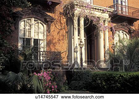 Savannah, GA, Georgia, Historic home in Historic Savannah in the spring. View Large Photo Image Stock Photo - Savannah, GA, Georgia, Historic home in Historic Savannah in the spring. . Fotosearch