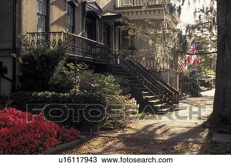Savannah, GA, Georgia, Historical homes along a street in Historic Savannah in the spring. View Large Photo Image Stock Image - Savannah, GA, Georgia, Historical homes along a street in Historic Savannah in the spring. . Fotosearch