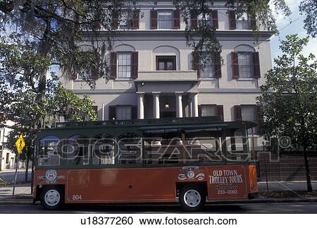Savannah, GA, Georgia, Old Town Trolley Tour Bus parked outside the Juliette Gordon Low House, birthplace of the founder of the Girl Scouts of the USA, in Savannah. View Large Photo Image Stock Image - Savannah, GA, Georgia, Old Town Trolley Tour Bus parked outside the Juliette Gordon Low House, birthplace of the founder of the Girl Scouts of the USA, in Savannah. . Fotosearch