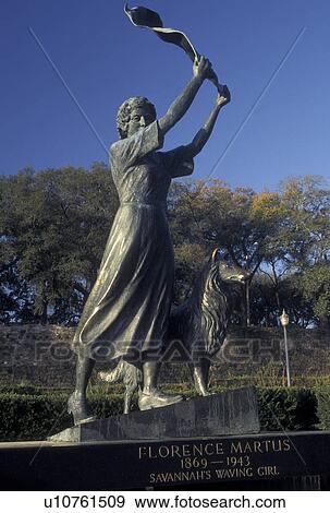 Savannah, GA, Georgia, Statue of Florence Martus The Waving Girl along the Historic River Front in Savannah. View Large Photo Image Stock Photo - Savannah, GA, Georgia, Statue of Florence Martus The Waving Girl along the Historic River Front in Savannah. . Fotosearch