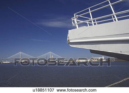 Stock Photo -  Savannah, GA, Georgia, Talmadge Memorial Bridge crosses the Savannah River in Savannah.. Fotosearch