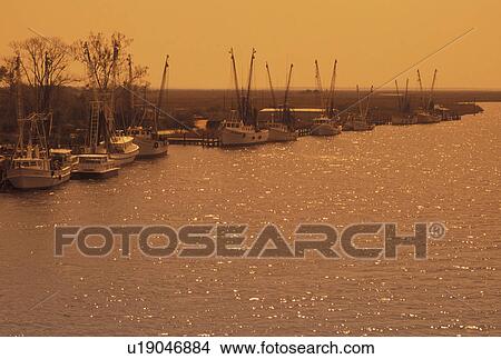 Picture -  shrimp boat, fishing, GA, Darien, Georgia, Shrimp boats docked along Altamaha River in Darien.. Fotosearch