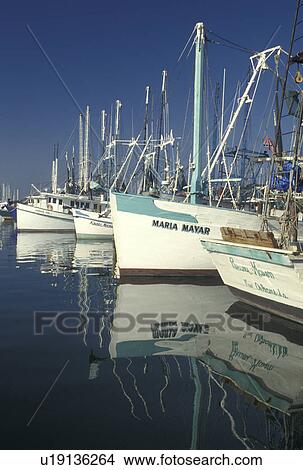 shrimp boat, Pass Christian, MS, Mississippi, Gulf Coast, A fleet of shrimp boats docked at a marina reflect in the calm water in Pass Christian on the Gulf of Mexico. View Large Photo Image Picture - shrimp boat, Pass Christian, MS, Mississippi, Gulf Coast, A fleet of shrimp boats docked at a marina reflect in the calm water in Pass Christian on the Gulf of Mexico. . Fotosearch