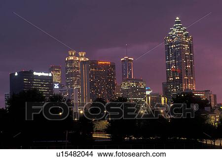 Picture -  skyline, Atlanta, GA, downtown, Georgia, The downtown skyline of Atlanta at sunset.. Fotosearch