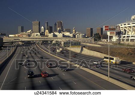skyline, Atlanta, GA, Georgia, Skyline of downtown Atlanta and Fulton County Stadium along I-75/I-85 View Large Photo Image Picture - skyline, Atlanta, GA, Georgia, Skyline of downtown Atlanta and Fulton County Stadium along I-75/I-85 . Fotosearch