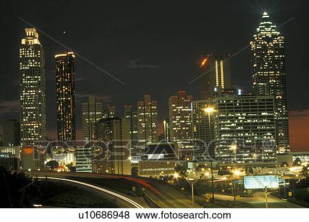 skyline, Atlanta, GA, Georgia, The downtown skyline of Atlanta from Jackson Street in the evening. View Large Photo Image Stock Photo - skyline, Atlanta, GA, Georgia, The downtown skyline of Atlanta from Jackson Street in the evening.. Fotosearch