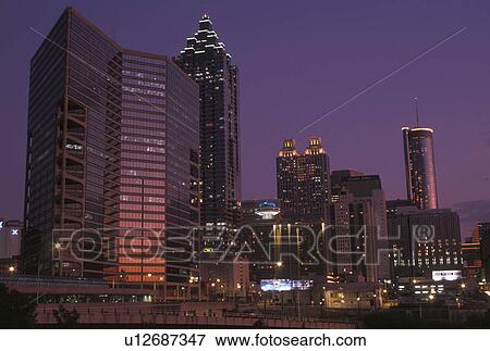 skyline, Atlanta, GA, Georgia, View of the skyline of downtown Atlanta in the evening. View Large Photo Image Stock Photo - skyline, Atlanta, GA, Georgia, View of the skyline of downtown Atlanta in the evening.. Fotosearch