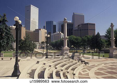 skyline, Denver, CO, Colorado, Skyline of downtown Denver from Civic Center Park. View Large Photo Image Stock Image - skyline, Denver, CO, Colorado, Skyline of downtown Denver from Civic Center Park.. Fotosearch