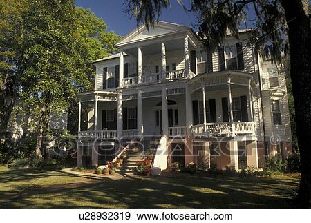 South Carolina, Beaufort, antebellum, mansion, SC, Historic House in the Historic District in the town of Beaufort in the spring. View Large Photo Image Stock Photo - South Carolina, Beaufort, antebellum, mansion, SC, Historic House in the Historic District in the town of Beaufort in the spring.. Fotosearch