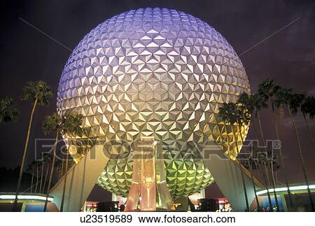 sphere, Epcot, Disney World, Orlando, FL, Lake Buena Vista, Florida, Spaceship Earth in Epcot Center illuminated at night at Walt Disney World in Lake Buena Vista. View Large Photo Image Stock Photo - sphere, Epcot, Disney World, Orlando, FL, Lake Buena Vista, Florida, Spaceship Earth in Epcot Center illuminated at night at Walt Disney World in Lake Buena Vista. . Fotosearch