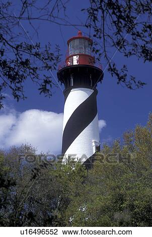 St. Augustine, FL, Florida, St. Augustine Lighthouse against a blue sky on Anastasia Island in Saint Augustine. View Large Photo Image Stock Image - St. Augustine, FL, Florida, St. Augustine Lighthouse against a blue sky on Anastasia Island in Saint Augustine.. Fotosearch