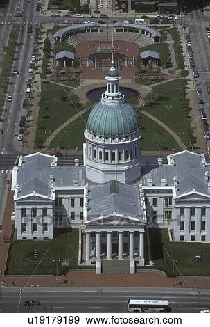 St. Louis, MO, Missouri, Aerial view of the Old Courthouse from The Gateway Arch in Saint Louis ...