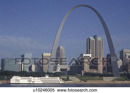 St. Louis, MO, Missouri, View of the skyline of downtown Saint Louis and Gateway Arch from the Mississippi River View Large Photo Image Stock Photography - St. Louis, MO, Missouri, View of the skyline of downtown Saint Louis and Gateway Arch from the Mississippi River. Fotosearch