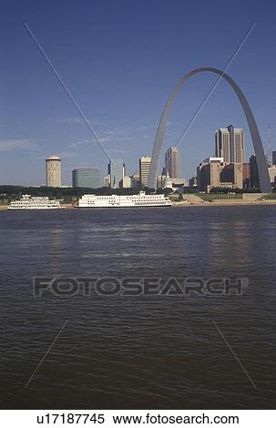 Stock Photography -  St. Louis, MO, Missouri, View of the skyline of downtown Saint Louis and Gateway Arch from the Mississippi River. Fotosearch