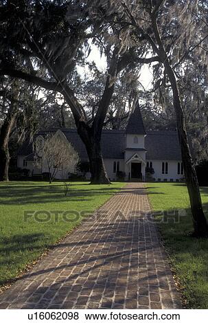 Stock Photo -  St. Simons Island, GA, Golden Isles, Georgia, Christ Episcopal Church on Saint Simons Island in Georgia.. Fotosearch