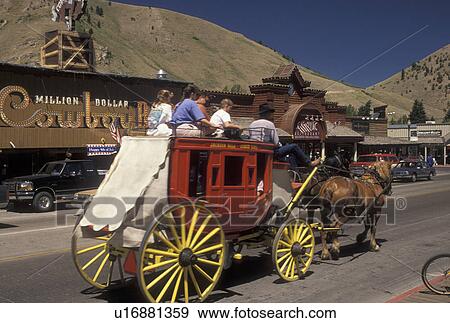 stage coach, Jackson, WY, Wyoming, A stage coach carries tourists through downtown Jackson. View Large Photo Image Stock Photo - stage coach, Jackson, WY, Wyoming, A stage coach carries tourists through downtown Jackson.. Fotosearch