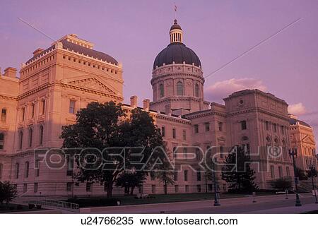 Stock Photography -  State Capitol, Indianapolis, IN, State House, Indiana, State Capitol Building in the capital city of Indianapolis at sunset.. Fotosearch