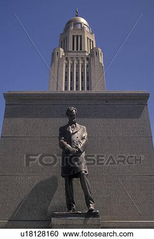 Stock Image -  State Capitol, Lincoln, NE, Nebraska, State House, Statue of Abraham Lincoln on the grounds of the Nebraska State Capitol in the capital city of Lincoln.. Fotosearch