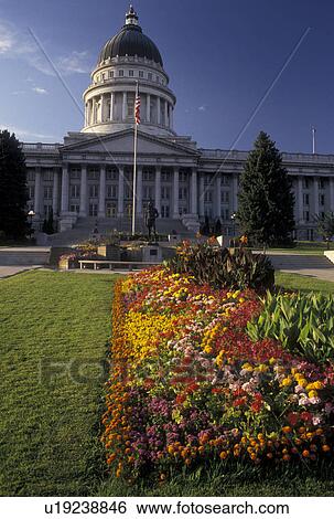 State Capitol, Salt Lake City, UT, State House, Utah, Colorful flowers decorate the grounds of The State Capitol in Salt Lake City. View Large Photo Image Stock Photograph - State Capitol, Salt Lake City, UT, State House, Utah, Colorful flowers decorate the grounds of The State Capitol in Salt Lake City. . Fotosearch