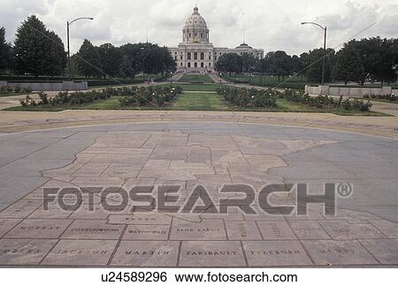 Stock Photograph -  State Capitol, St. Paul, MN, State House, Minnesota, Twin Cities, The counties of Minnesota are engraved on a circle outside the Minnesota State Capitol building in the capital city of Saint Paul.. Fotosearch