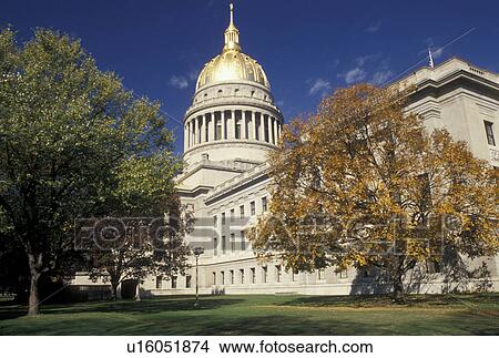 Picture -  State Capitol, WV, Charleston, State House, West Virginia, West Virginia State Capitol Building in the capital city of Charleston in autumn.. Fotosearch