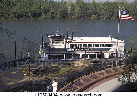 Picture -  steam boat, Augusta, GA, Georgia, Princess Augusta Riverboat dock at River Walk along the Savannah River in Augusta.. Fotosearch