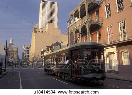 streetcar, New Orleans, Louisiana, LA, St. Charles Avenue Streetcar travels along Carondelet Street in downtown New Orleans. View Large Photo Image Picture - streetcar, New Orleans, Louisiana, LA, St. Charles Avenue Streetcar travels along Carondelet Street in downtown New Orleans.. Fotosearch