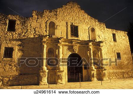 The Alamo, San Antonio, TX, Texas, The Alamo, Mission San Antonio de Valero, is illuminated at night in San Antonio. View Large Photo Image Picture - The Alamo, San Antonio, TX, Texas, The Alamo, Mission San Antonio de Valero, is illuminated at night in San Antonio. . Fotosearch