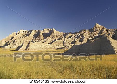 Stock Image -  The Badlands, Badlands National Park, SD, South Dakota, Scenic view of rock formations in Badlands Nat'l Park in South Dakota.. Fotosearch