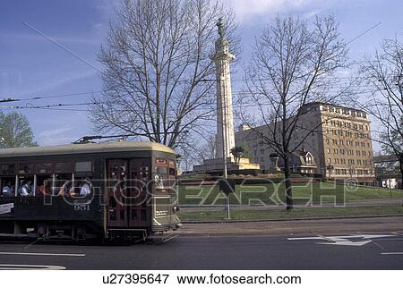 trolley, New Orleans, LA, Louisiana, St. Charles Avenue Streetcar travels around Lee Circle in New Orleans. View Large Photo Image Stock Photo - trolley, New Orleans, LA, Louisiana, St. Charles Avenue Streetcar travels around Lee Circle in New Orleans.. Fotosearch