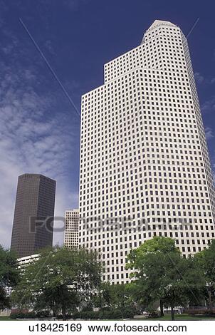 Stock Photo -  TX, Houston, skyline, Texas, High rise buildings in downtown Houston.. Fotosearch