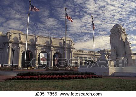 Stock Photography -  Union Station, Christopher Columbus, Washington, DC, District of Columbia, Christopher Columbus Memorial Fountain outside Union Station in Washington D. C.. Fotosearch