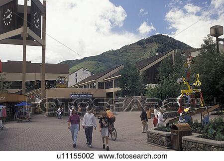 Vail, CO, Colorado, The Upper Plaza in the resort village of Vail in the summer. View Large Photo Image Stock Image - Vail, CO, Colorado, The Upper Plaza in the resort village of Vail in the summer.. Fotosearch