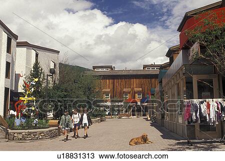 Stock Image -  Vail, CO, Colorado, The Upper Plaza in the resort village of Vail in the summer.. Fotosearch