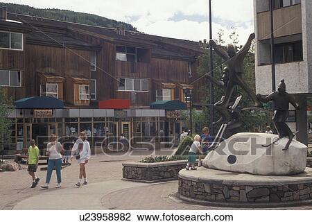 Vail, CO, Colorado, The Upper Plaza in the resort village of Vail in the summer. View Large Photo Image Stock Image - Vail, CO, Colorado, The Upper Plaza in the resort village of Vail in the summer.. Fotosearch