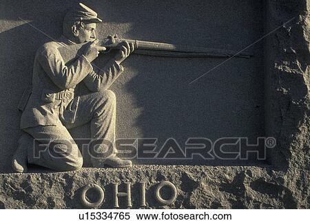 Stock Photography -  Vicksburg National Military Park, Mississippi, Vicksburg, MS, Close up of the carving on the Ohio Monument at Vicksburg Nat'l Military Park in Mississippi.. Fotosearch