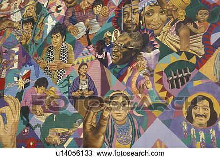 Stock Image -  wall mural, African-American, Atlanta, GA, Georgia, The Freedom Quilt Mural, dedicated to al the men and women who have struggle towards freedom in Little Five Point, in Atlanta.. Fotosearch