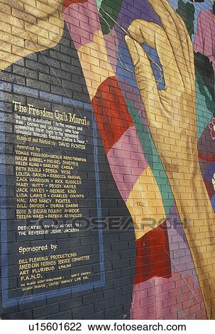 Stock Image -  wall mural, African-American, Atlanta, GA, Georgia, The Freedom Quilt Mural, dedicated to al the men and women who have struggle towards freedom in Little Five Point in Atlanta.. Fotosearch
