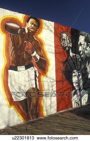 Stock Image -  wall mural, African-American, Atlanta, GA, Georgia, Wall of Respect mural in Atlanta.. Fotosearch