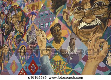 Stock Photography -  wall mural, African-American, Atlanta, GA, Georgia, The Freedom Quilt Mural, dedicated to al the men and women who have struggle towards freedom in Little Five Point in Atlanta.. Fotosearch
