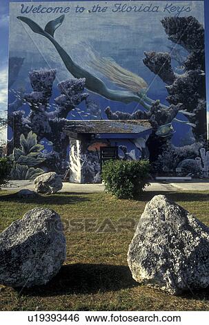Stock Photograph -  wall mural, Key Largo, FL, Florida Keys, Gulf of Mexico, Florida, Atlantic Ocean, Welcome to the Florida Keys wall mural in Key Largo. Fotosearch