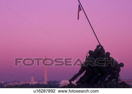 Washington, DC, Marine Corps Memorial, Arlington National Cemetery, VA, Iwo Jima, sunset, Arlington, Virginia, A silhouette of the U. S. Marine Corps Memorial, Iwo Jima, at the Arlington Nat'l Cemetery overlooking Washington DC. Washington Monument and US View Large Photo Image Stock Image - Washington, DC, Marine Corps Memorial, Arlington National Cemetery, VA, Iwo Jima, sunset, Arlington, Virginia, A silhouette of the U. S. Marine Corps Memorial, Iwo Jima, at the Arlington Nat'l Cemetery overlooking Washington DC. Washington Monument and US. Fotosearch