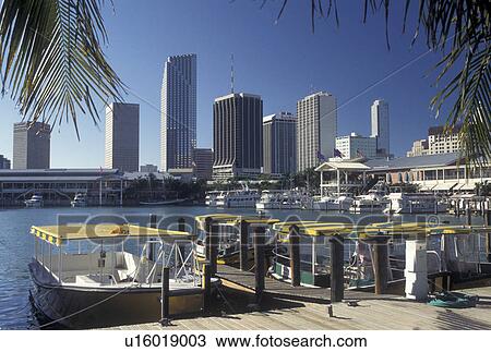 water taxi, Miami, FL, skyline, Florida, Atlantic Ocean, Yellow water taxi docked outside Bayside Marketplace, a shopping, dining, entertainment mecca, on Biscayne Bay and skyline of downtown Miami. View Large Photo Image Stock Image - water taxi, Miami, FL, skyline, Florida, Atlantic Ocean, Yellow water taxi docked outside Bayside Marketplace, a shopping, dining, entertainment mecca, on Biscayne Bay and skyline of downtown Miami.. Fotosearch